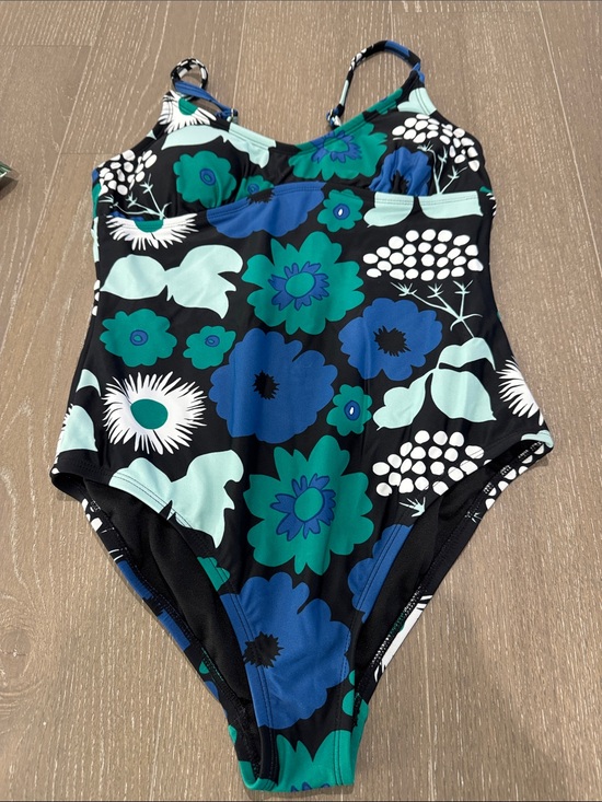 Marimekko Other - Women’s Floral One-Piece Swimsuit - Black with Blue & Green Flowers